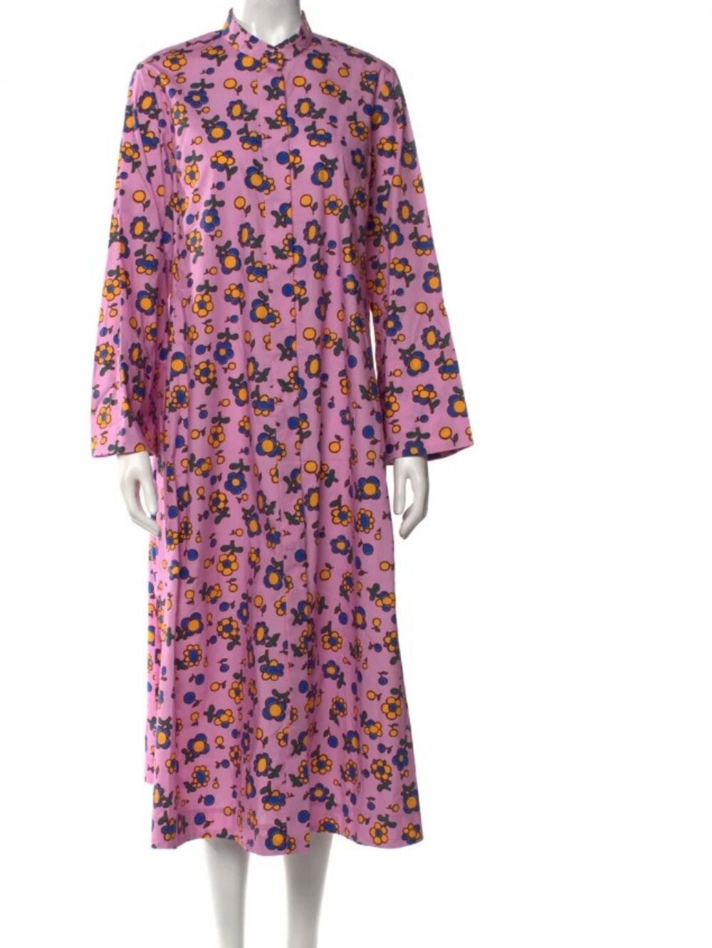Odeeh Pink Floral Long Sleeve Mock Neck Plus  Shirt-dress EU46/14-16